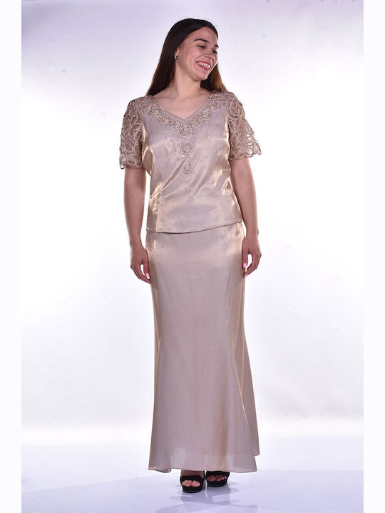 Summer Maxi Dress for Wedding - Christening Satin Gold