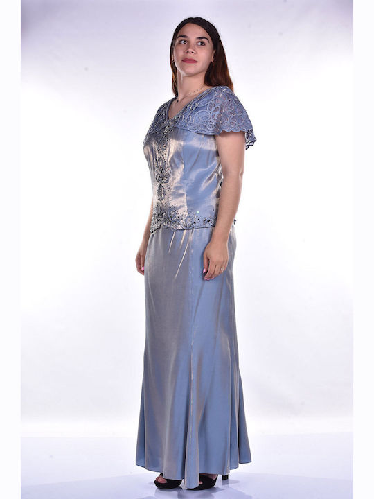 Summer Maxi Dress for Wedding - Christening Satin Light Blue
