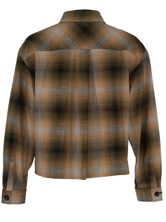 Cimelio Checkered Jacket Μακρυμάνικο Γυναικείο Πουκάμισο Καφέ Καρό