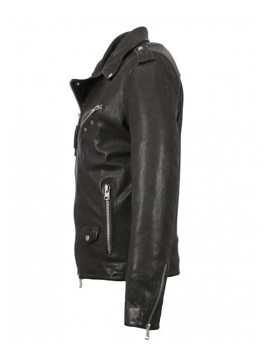 Δερμάτινο Γυναικείο Biker Jacket Γκρι Σκούρο