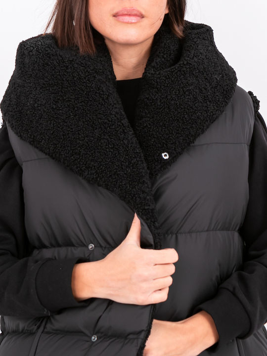 Women's Long Puffer Jacket for Winter with Hood Black