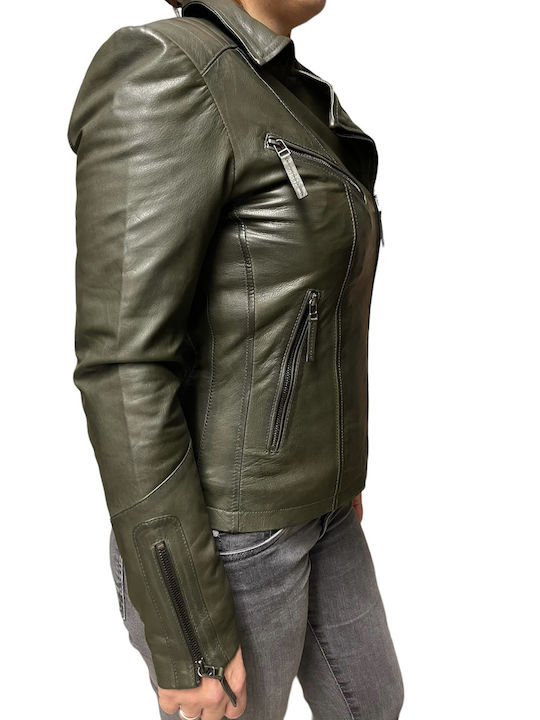 Δερμάτινο Γυναικείο Biker Jacket Χακί