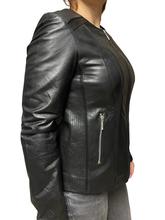 Δερμάτινο Γυναικείο Biker Jacket Μαύρο