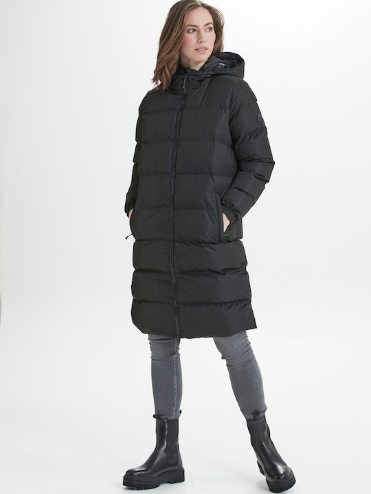 Lang Damen Puffer Jacke für Winter Black