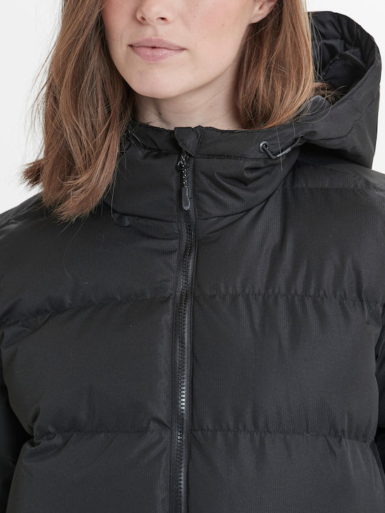 Lang Damen Puffer Jacke für Winter Black
