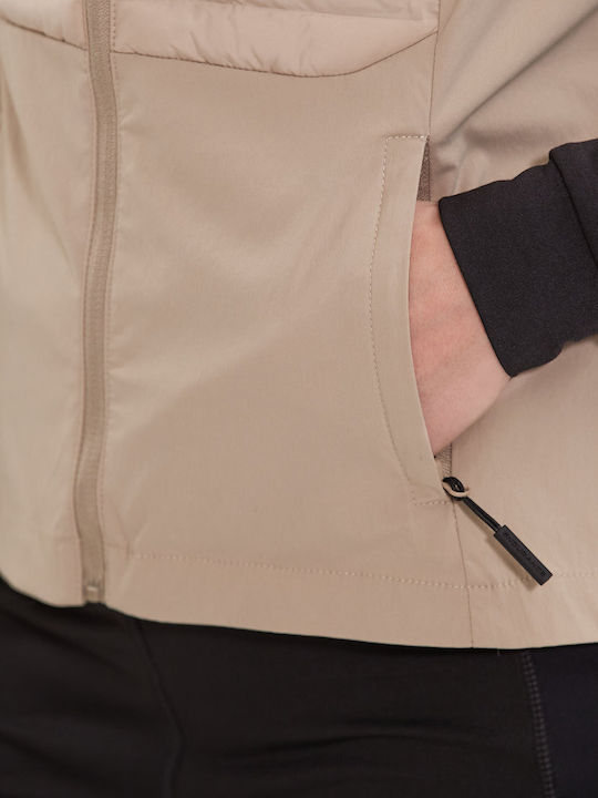 Women's Short Puffer Jacket Waterproof and Windproof for Spring or Autumn Simply Taupe