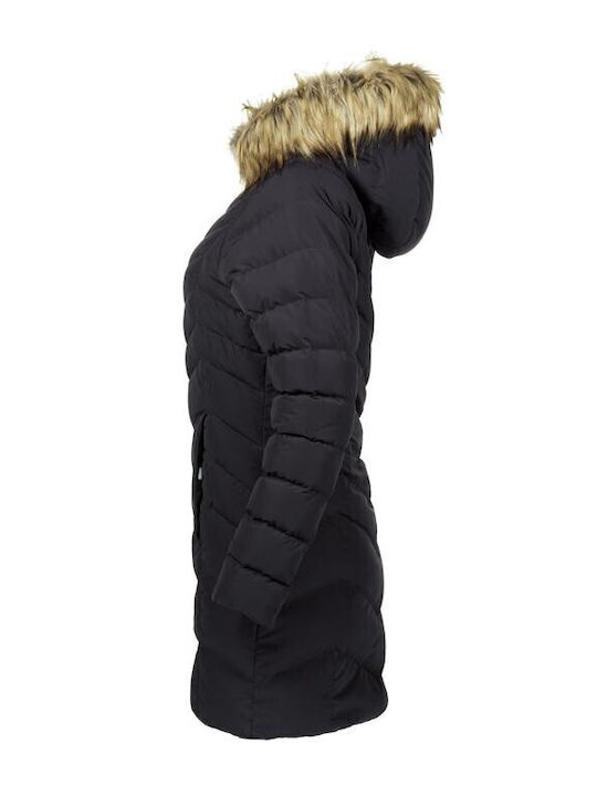 Lang Damen Ärmellos Puffer Jacke Wasserdicht mit pelziger Kapuze für Winter Deepwell