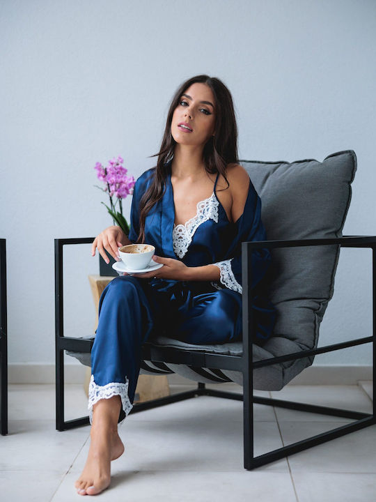 Winter Damen Robe mit Pyjama Blue