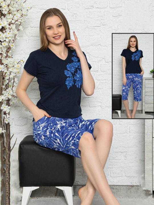 Fawn Sommer Damen Pyjama-Set Blue