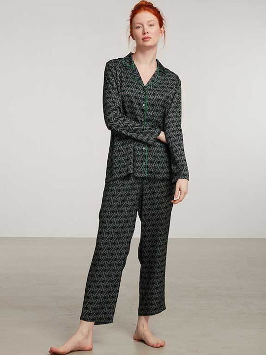 Penye Mood Winter Damen Pyjama-Set Dark Green