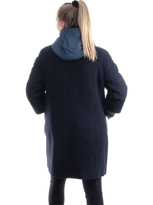 Damen Dark Blue Mantel mit Kapuze