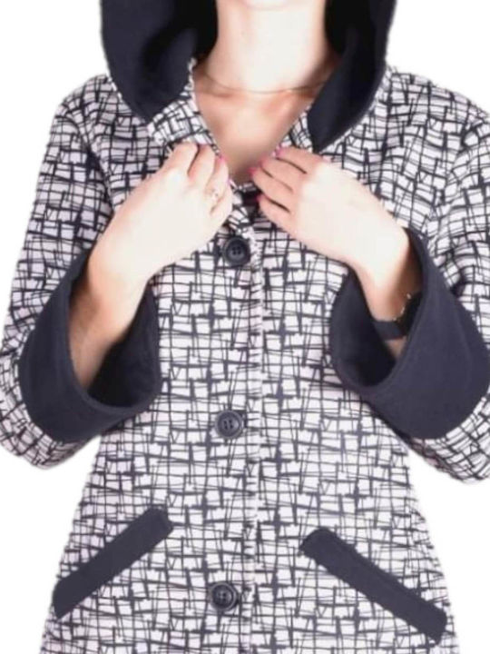 Damen Black and white Kurzmantel mit Kapuze