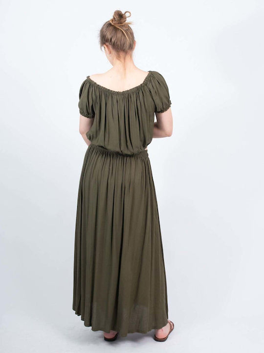 Set mit Hoch tailliert Maxi Rock Khaki