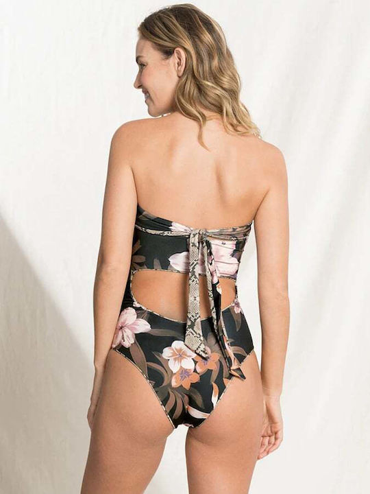 Strapless Swimsuit with Openings Animal Print