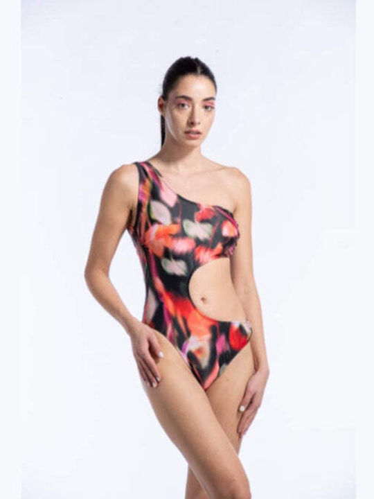 Costum De Baie Întreg Cu Decupaje Floral Negru