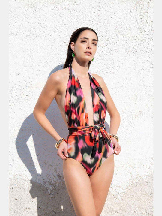 Costum De Baie Întreg Floral Negru