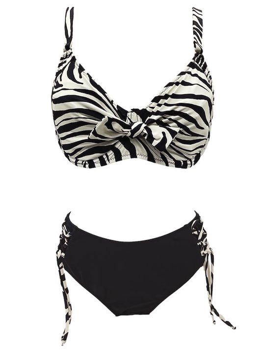 Underwire Bikini Set Triangle Top & Slip Bottom Black Animal Print