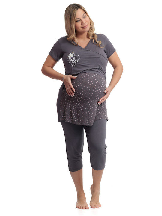 Angel's Secret Maternity Pajama Set & Nursing Gray