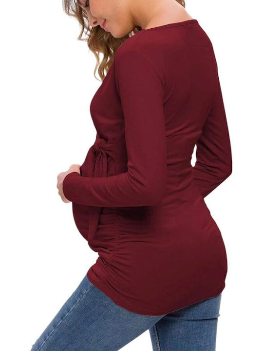 Women's Long Sleeve Nursing Maternity Top Burgundy Polyester-cotton