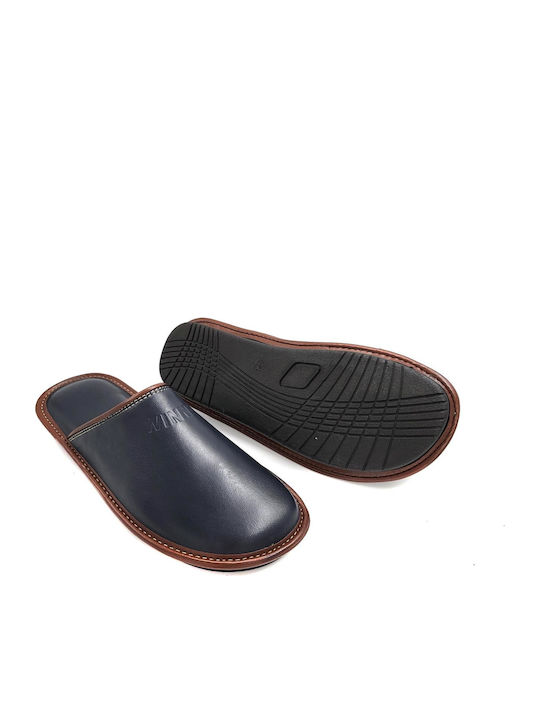 Men's Leather Slippers Blue