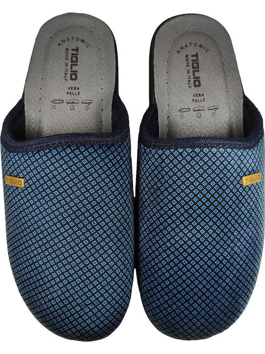 2838 Leder Herren Hausschuhe Blaue Anatomische