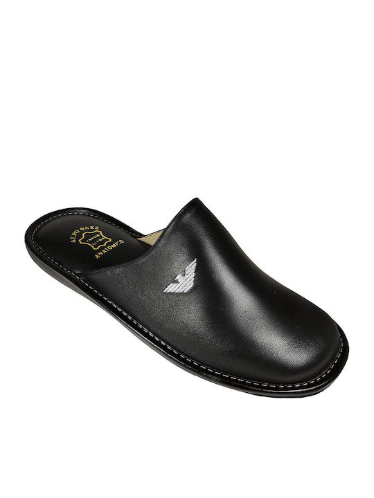 Men's Leather Slippers Black