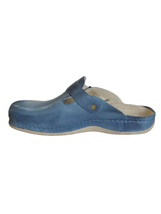 Leon Men's Leather Anatomic Clogs Blue