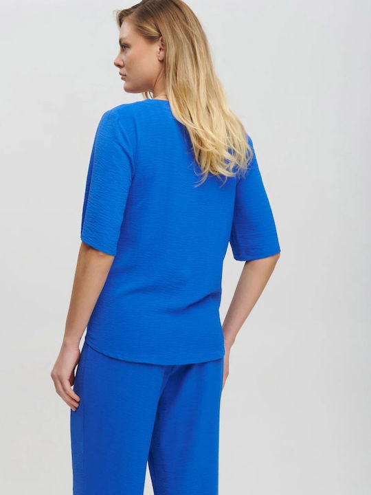 Women's Blouse Short Sleeve Royal Blue