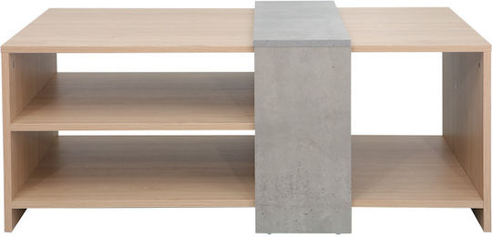 Rectangular Central Coffee Table Cozeto from Solid Wood Natural with Grey W100xD53xH41.5cm