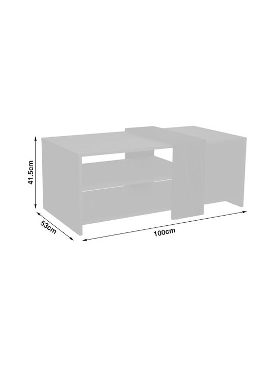 Rectangular Central Coffee Table Cozeto from Solid Wood Natural White W100xD53xH41.5cm