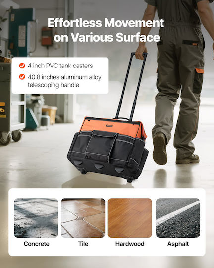 Vevor Wheeled Waterproof Orange Hand Tool Bag