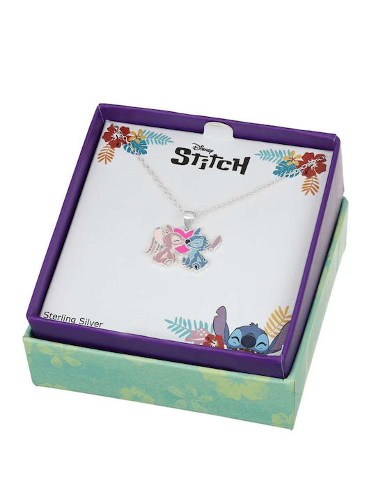 Disney Stitch Παιδικό Κολιέ Καρδιά από Ασήμι με Αλυσίδα 87250101