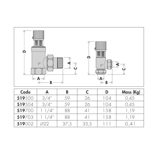 Differential Pressure By-Pass Valve 3/4 Caleffi 519500