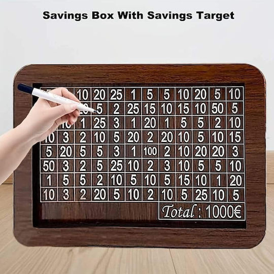 Cutie de bani din lemn Piggy Bank Counter Acasă Biblioteca Decorațiuni Spec Dark Brown 3000 Euro