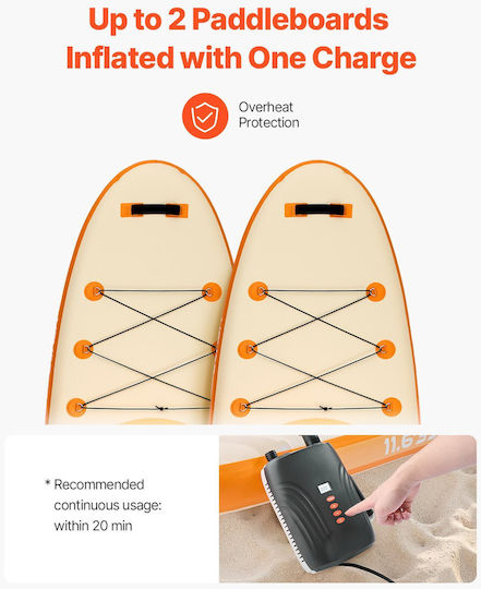 Vevor Paddle Board Pump Rechargeable Battery-Powered 20psi Dual Stage SUP Pump