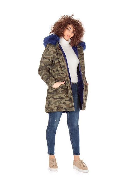 Lang Damen Parka Jacke mit pelziger Kapuze für Winter Blue prk-37249 (armbl)