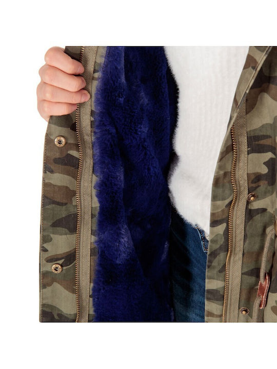 Lang Damen Parka Jacke mit pelziger Kapuze für Winter Blue prk-37249 (armbl)