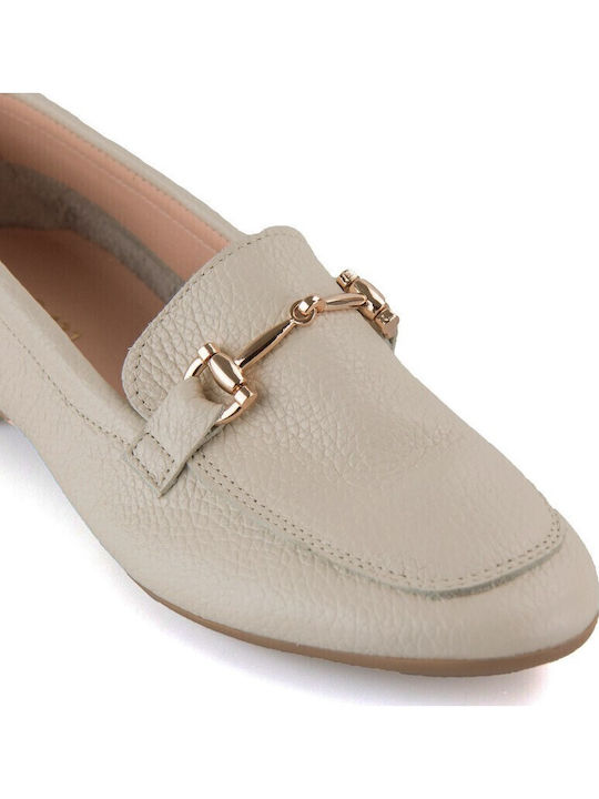 Δερμάτινα Γυναικεία Loafers σε Μπεζ Χρώμα