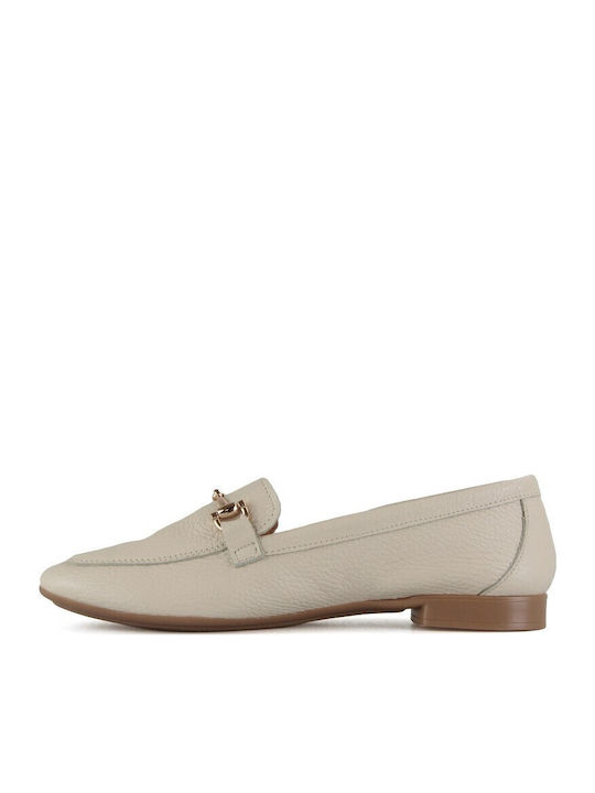 Δερμάτινα Γυναικεία Loafers σε Μπεζ Χρώμα