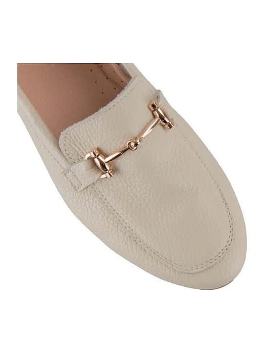 Δερμάτινα Γυναικεία Loafers σε Μπεζ Χρώμα