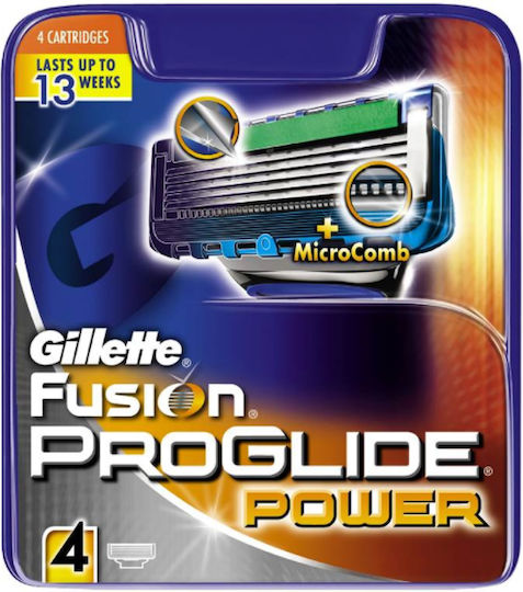 Gillette Fusion 5 Proglide Power Ανταλλακτικές Κεφαλές με 5 Λεπίδες & Λιπαντική Ταινία για Ευαίσθητες Επιδερμίδες 4τμχ