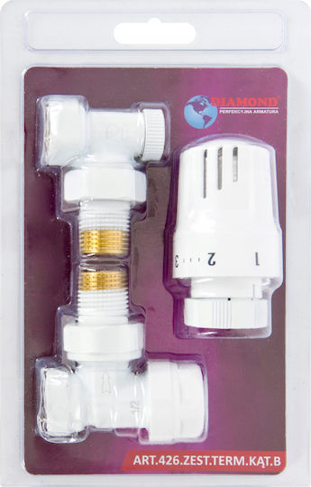 Weißes Winkel-Thermostat-Set 1/2