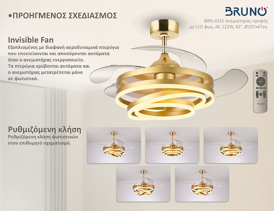 Bruno Deckenventilator 106.68cm mit Leuchte Transparent / Gold