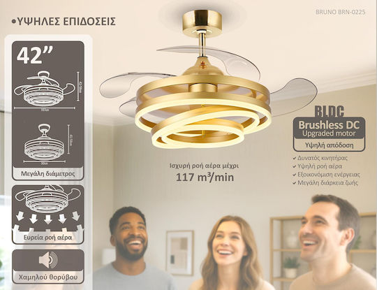 Bruno Deckenventilator 106.68cm mit Leuchte Transparent / Gold