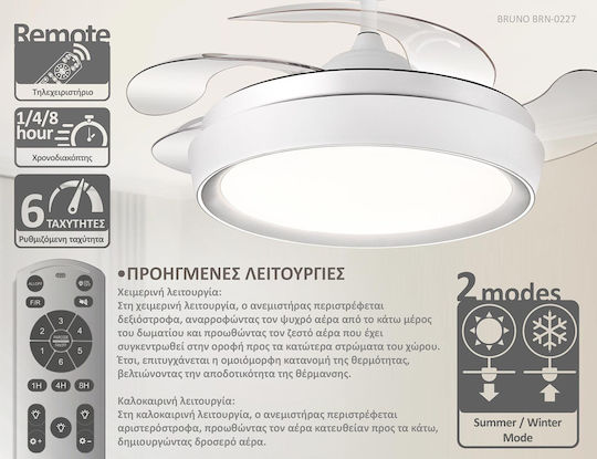 Bruno Ventilator de Tavan 106,68cm cu Lumină Alb