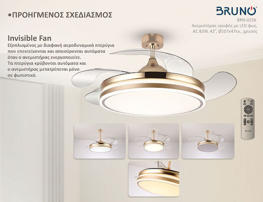 Bruno Ceiling Fan 106.68cm with Light Transparent / Gold
