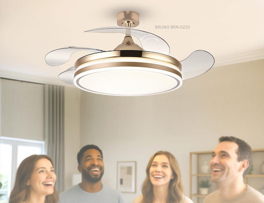 Bruno Ceiling Fan 106.68cm with Light Transparent / Gold
