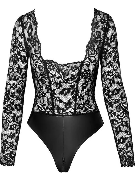 Noir Handmade Bodysuit Sexy Cu Transparență și Dantelă Negru
