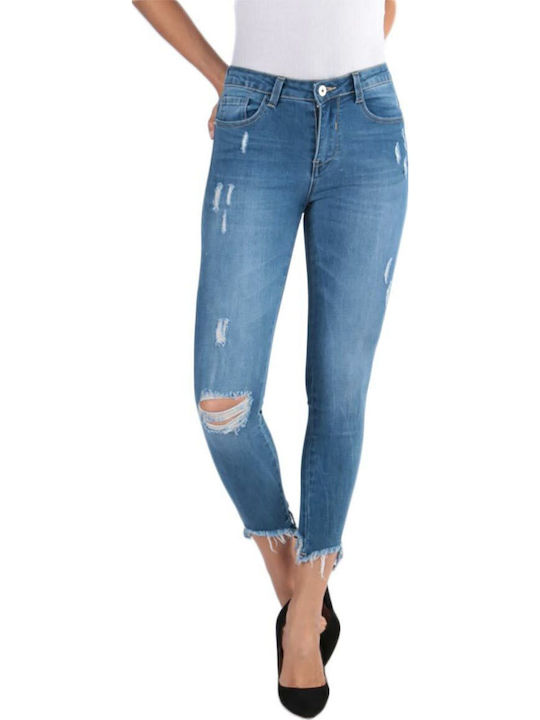 Women's Jean Pants Push Up with Rips in Skinny Fit Blue
