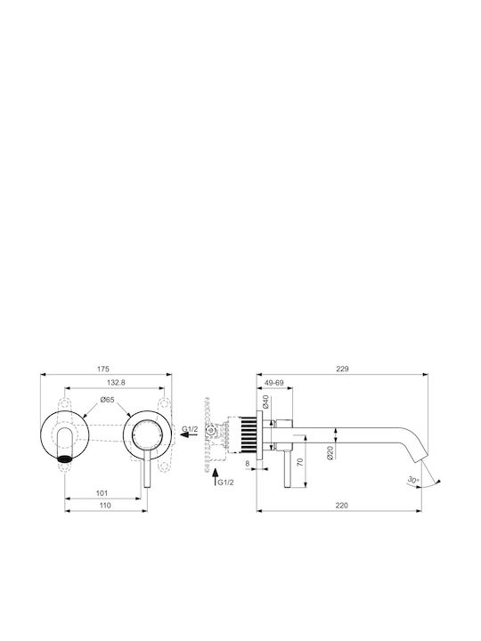 Ideal Standard Αναμεικτική Μπαταρία Νιπτήρα Ασημί